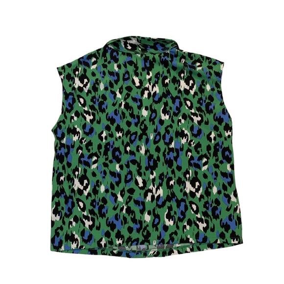 Sleeveless Animal Print Green Leopard Blouse VNeck Small Cheetah Career Top - Picture 3 of 7